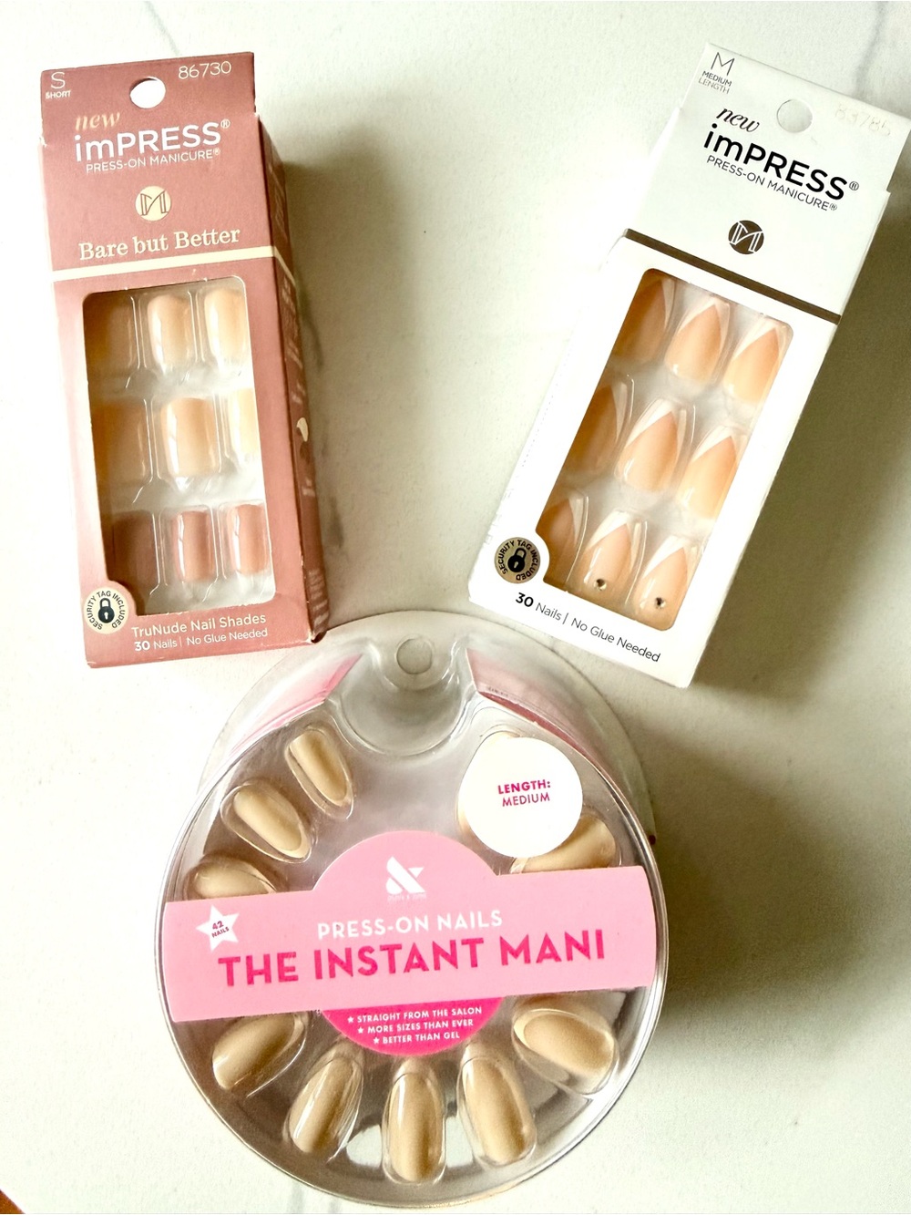 imPRESS Nude & Blush Press-On Nails Pack - Neutral Beige & Soft Pink Shades
